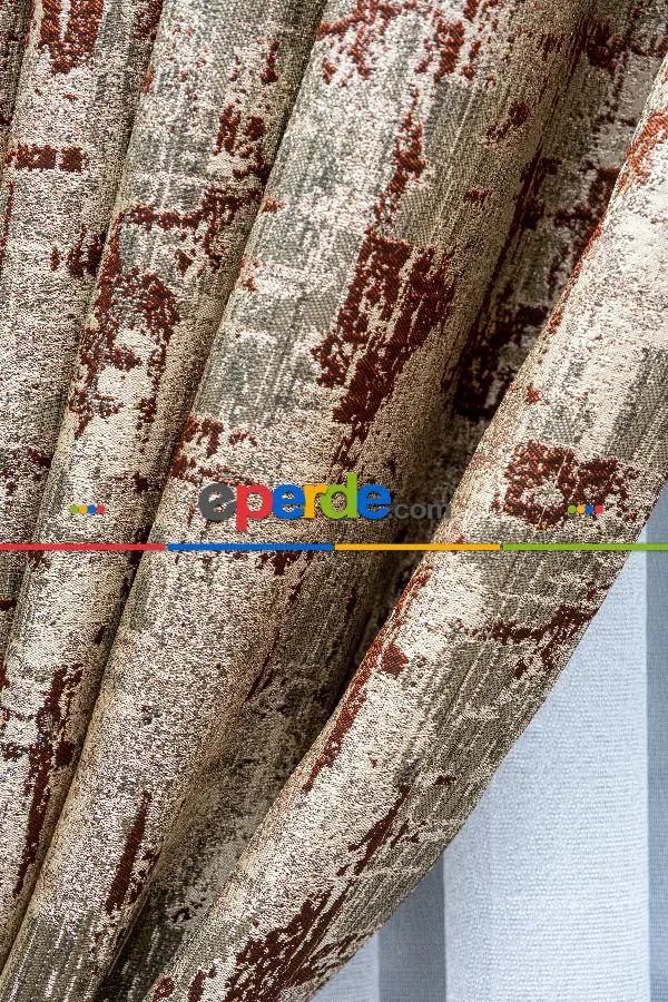 Patine Desenli Valencia Jakar Dokuma Fon Perde- Bej-kiremit Rengi