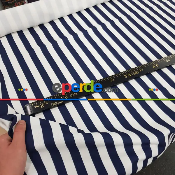 Lacivert Beyaz Çizgi Desenli Fon Perde Evm1137 Kumaşı Kalındır Duck Bezi Değildir- Lacivert-Beyaz