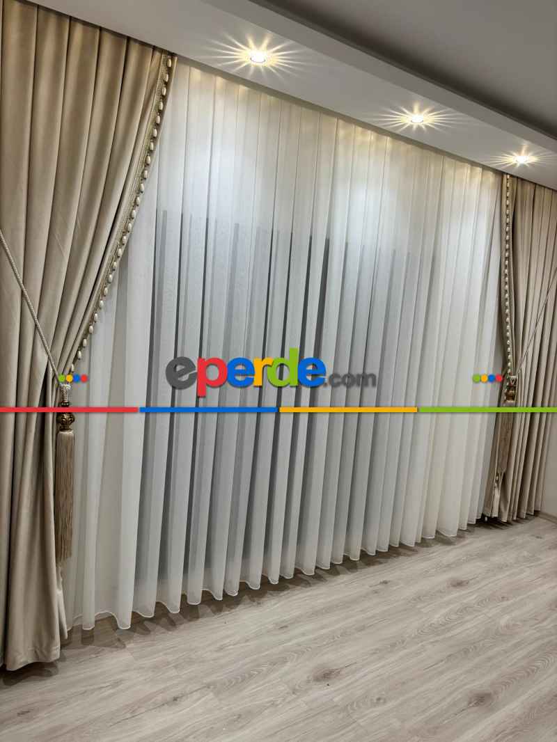 Yatak Odası - Premium Bambu Şantuklu Ağır Gramajlı 1/3 Sık Kat Pileli Ütü İstemeyen Tül Perde