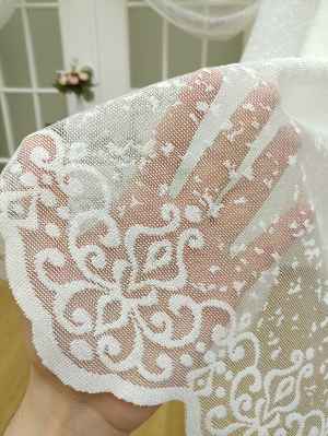 Etek Ucu Desenli Özel Örme Dokulu Kruvaze Ve Düz Model Tül Perde Ekru