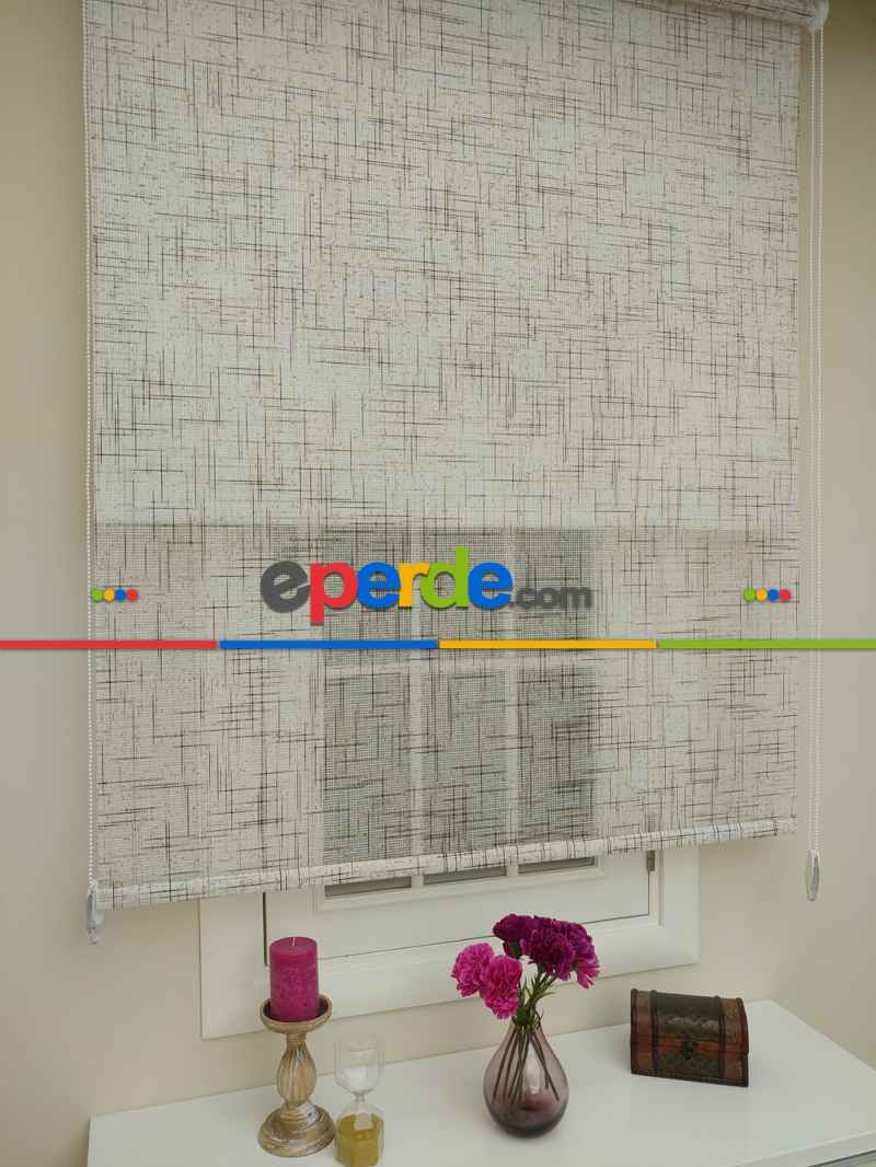 Mutfak - Keten Tül Stor Wicker - Çiftli Sistem Tül Stor Perde (wicker)- Kahve Açık