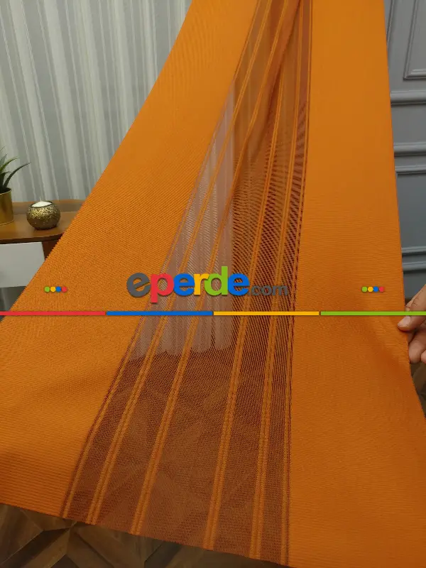 Salon - 2021 Sezonu - Tül Dikey Zebra Perde - Stor Tül Perde Hepsi Birarada- Turuncu