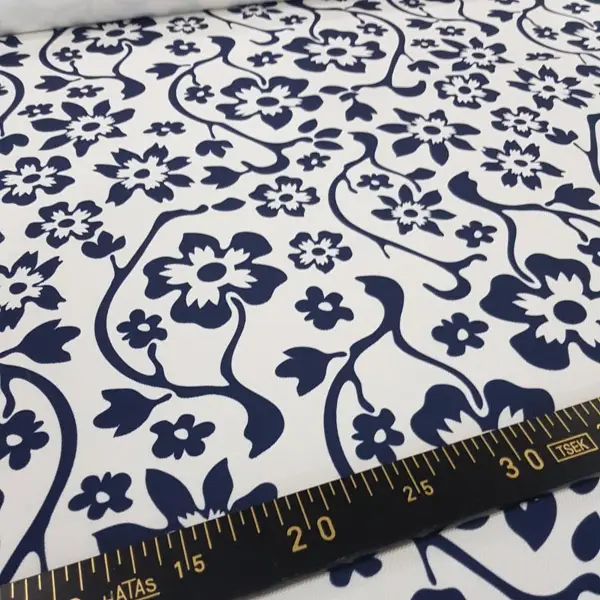 Çiçek Desenli Fon Perde Evm300-8 - Kumaşı Kalındır Duck Bezi Değildir.- Lacivert-Mavi-Beyaz