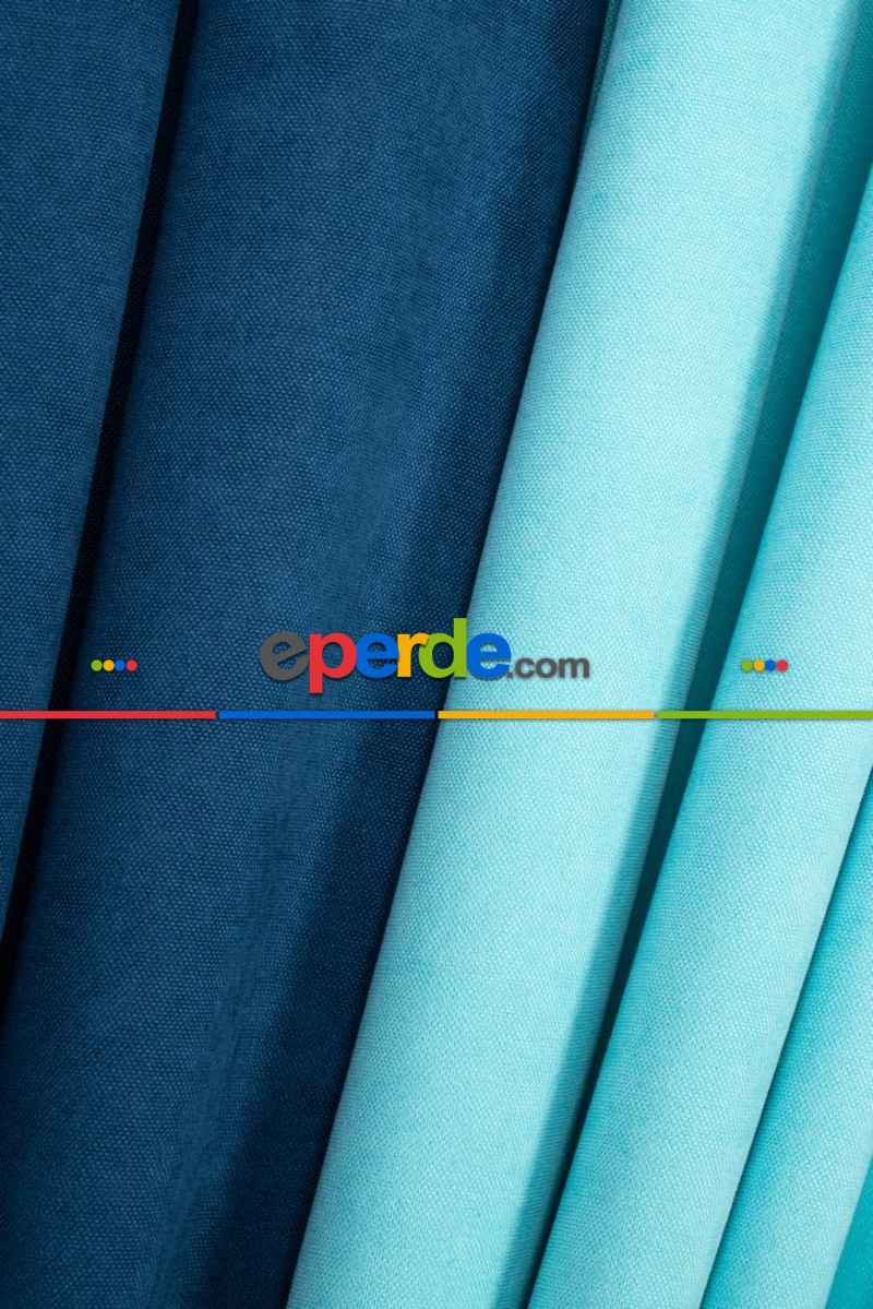 Yatak Odası - Petrol Mavi - Turkuaz Kombinli Fon Perde