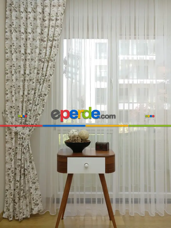 Düz Tül Perde - Ekru- Ekru - Kurşunlu Tül