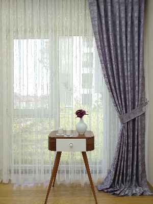 Patinedesenli Lila - Katyonik Jakar Fon Perde- Lila