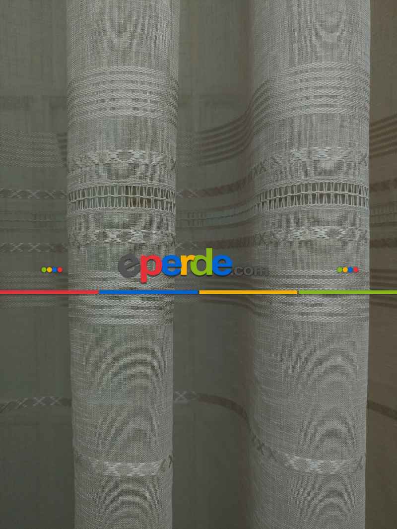 Koyu Krem - Keten Tül Perde- Krem Koyu - Kurşunlu Tül