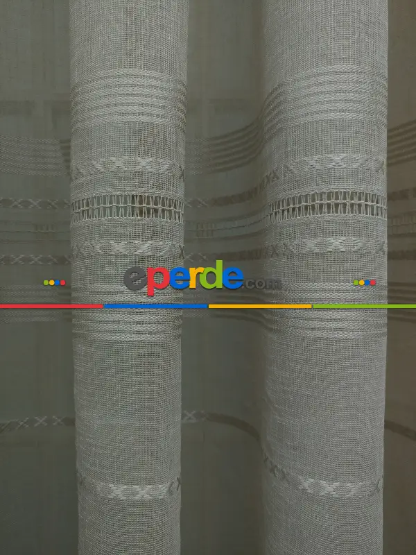 Salon Tül Perde - Koyu Krem - Keten Tül Perde- Krem Koyu