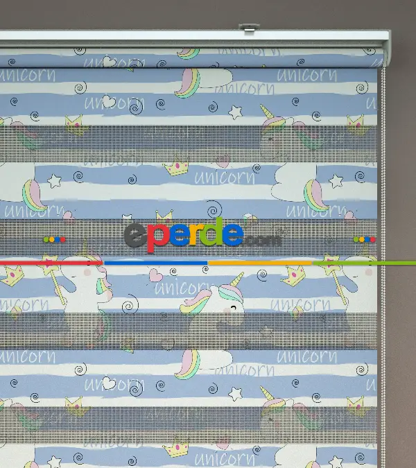 Unicorn Desenli Baskılı Zebra Perde- Çok Renkli