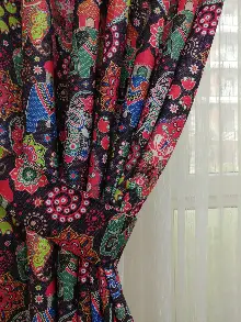 Mutfak Perdesi Kanat Fon Perde Fil Desenli- Lacivert