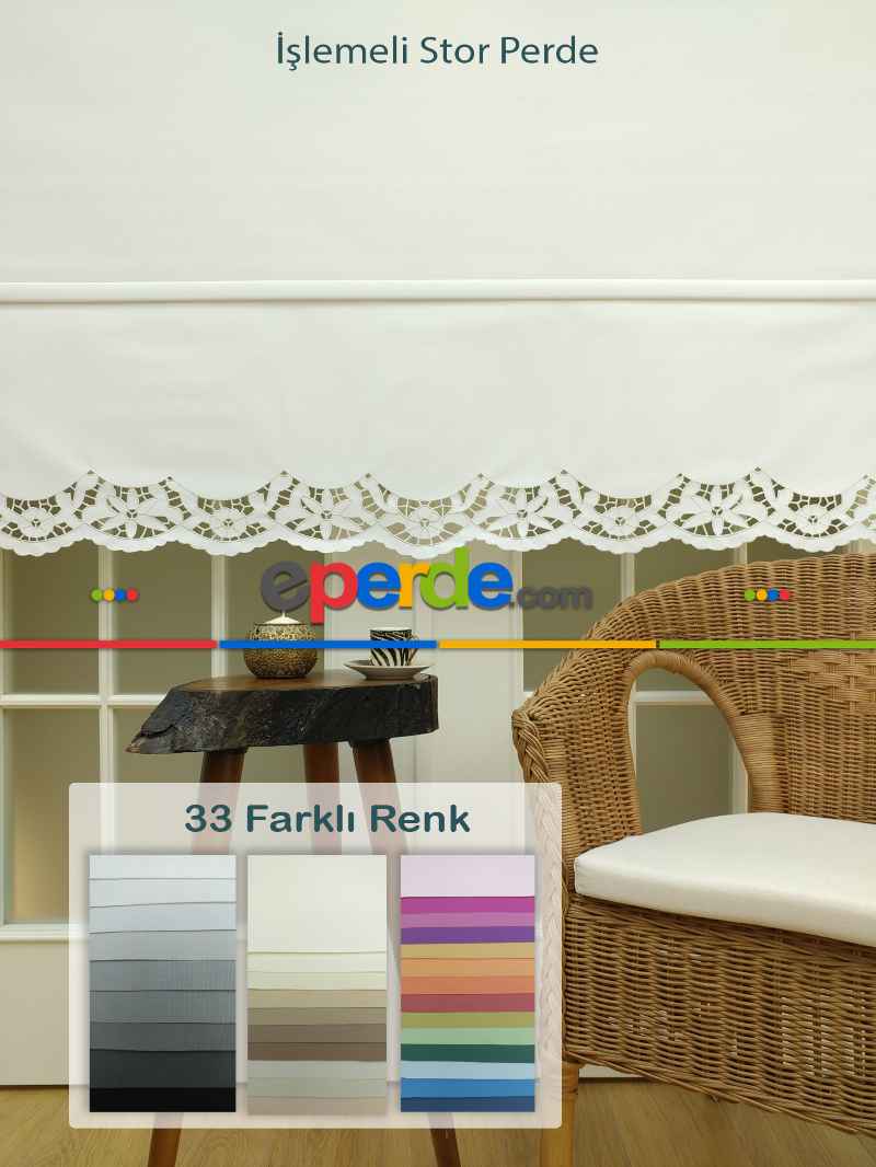 Mutfak Stor Perde - 33 Farklı Renk - İşlemeli- Gri-Füme-Antrasit