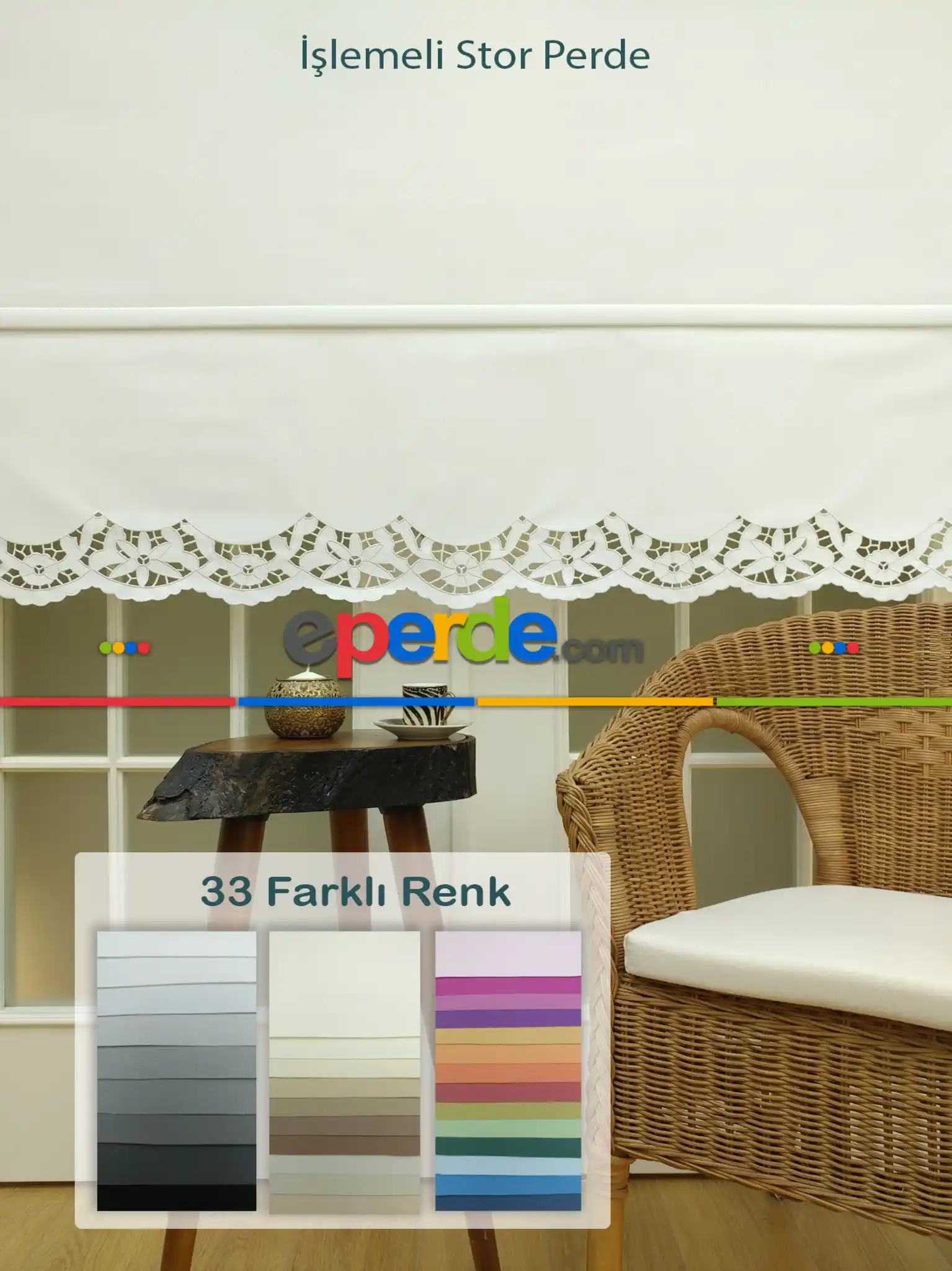 Nakış İşlemeli Stor Perde 33 Farklı Renk Seçeneği- Gri-füme-antrasit-beyaz-krem-ekru-çok Renkli