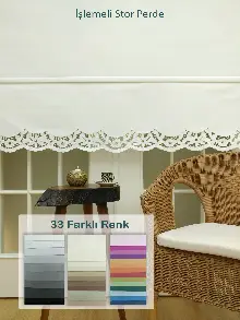 Yatak Odası - Nakış İşlemeli Stor Perde 33 Farklı Renk Seçeneği- Gri-füme-antrasit-beyaz-krem-ekru-çok Renkli