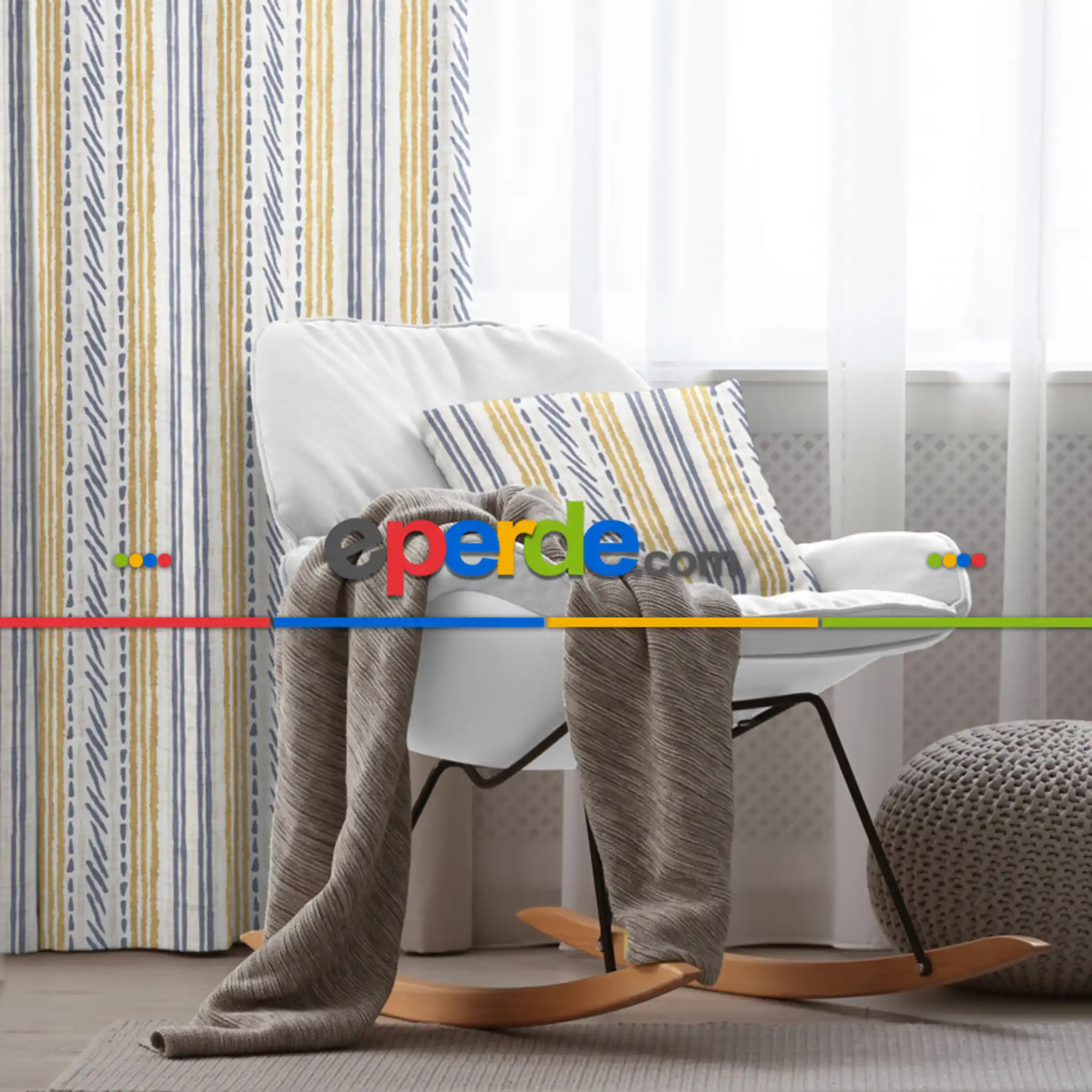 Etnik Fon Perde Evim1539 Kumaşı Kalındır Duck Bezi Değildir- Mavi-beyaz