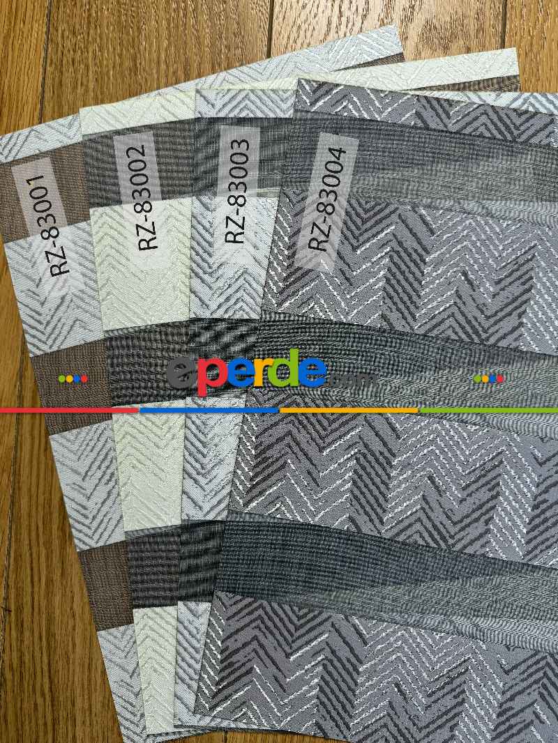 Salon Parlak Gri Geometrik Jakar Dokuma Zebra Perde, Standart Metal Kasalı Yüksek Kalite Kornişe Kolay Montaj Seçenekli