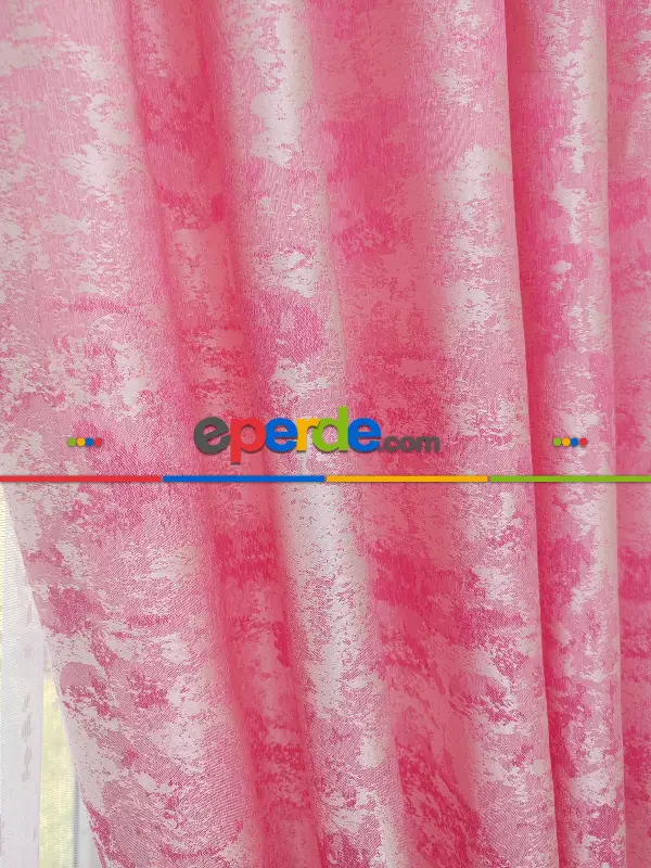 Patinedesenli Pembe - Katyonik Jakar Fon Perde- Pembe