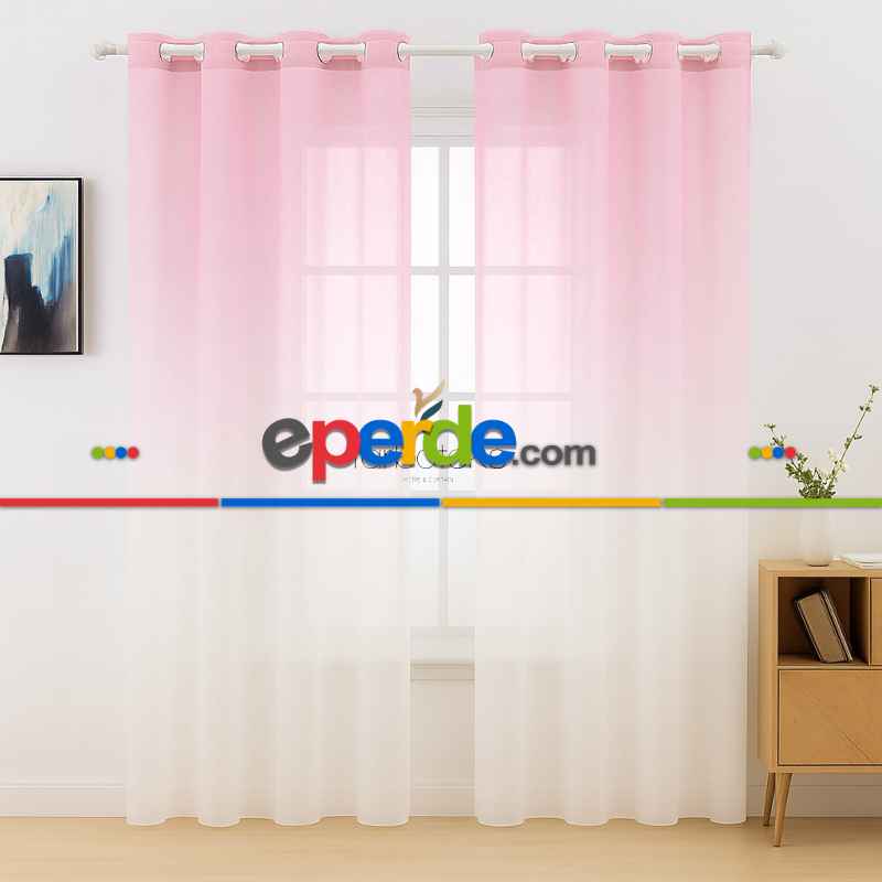 Pembe Renk Renkli Degrade Rustik Tül Perde