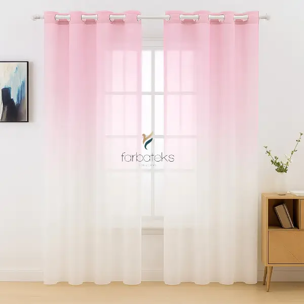Pembe Renk Renkli Degrade Rustik Tül Perde