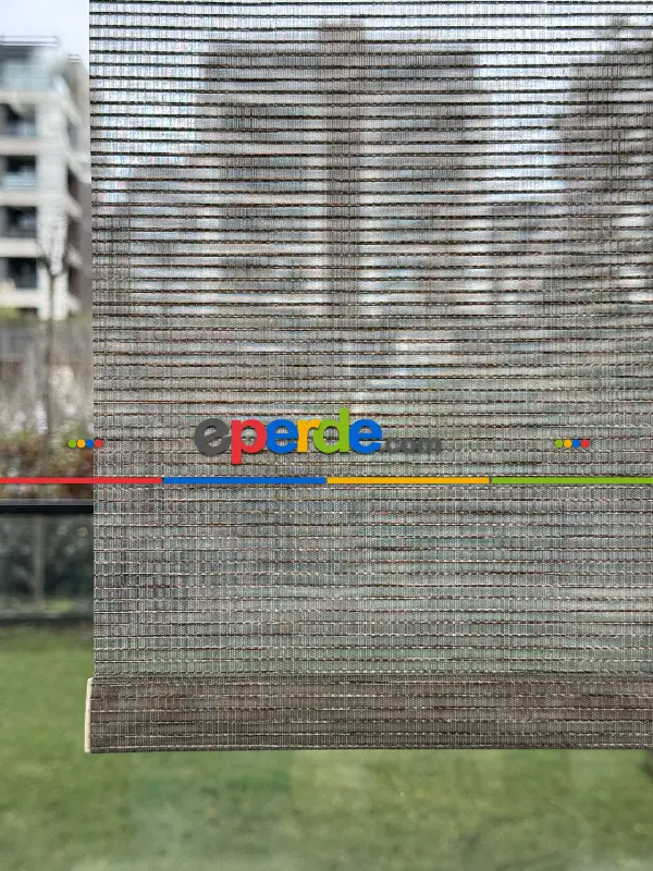 Yavruağzı Kahverengi Çiftli Sistem Tül Stor Perde, Standart Metal Kasalı Yüksek Kalite Kornişe Kolay Montaj Seçenekli