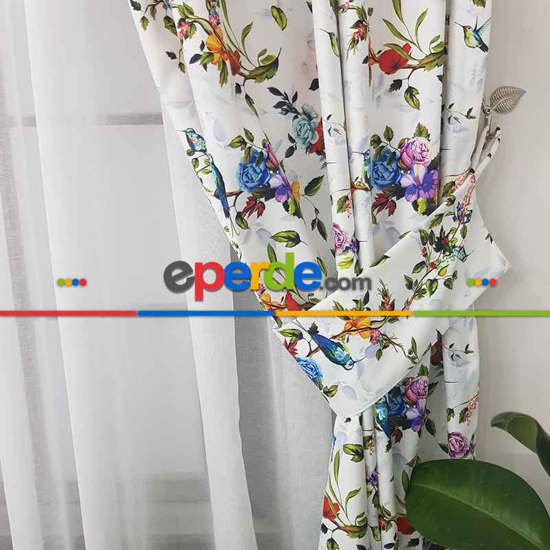 Çiçek Desenli Fon Perde Evm1059 Kumaşı Kalındır Duck Bezi Değildir- Yeşil-Kırmızı-Pembe Koyu