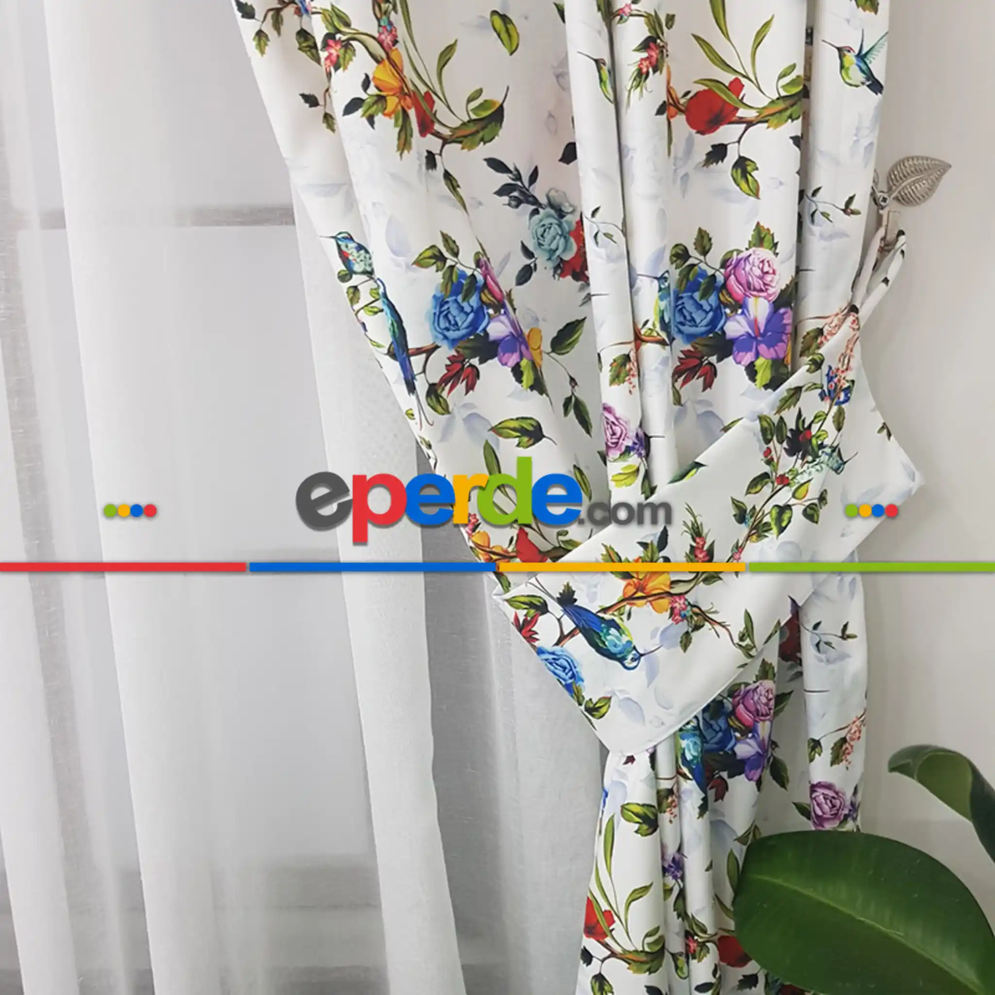 Çiçek Desenli Fon Perde Evm1059 Kumaşı Kalındır Duck Bezi Değildir- Yeşil-Kırmızı-Pembe Koyu