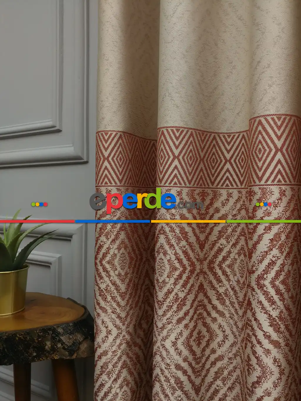 Modern Pano Fon Perde Bantlı Çift Renk - 501- Kiremit Rengi-kum Beji