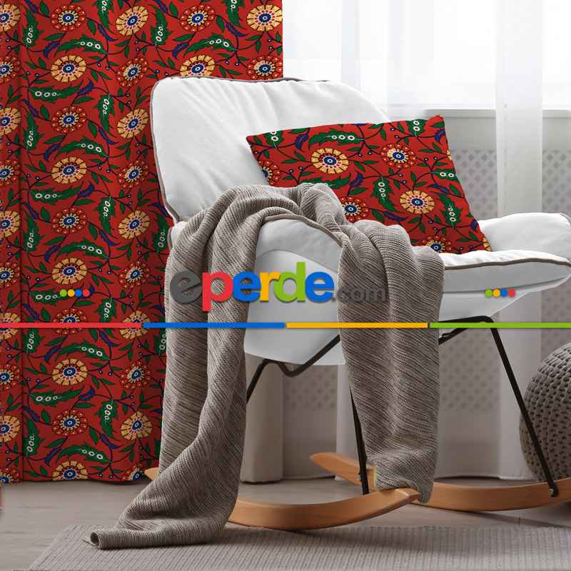 Çiçekli Fon Perde Evim2033-2 Kumaşı Kalındır Duck Bezi Değildir