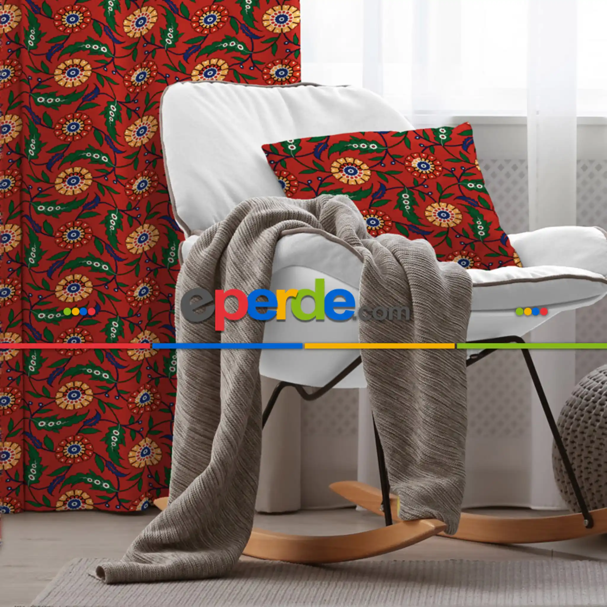 Çiçekli Fon Perde Evim2033-2 Kumaşı Kalındır Duck Bezi Değildir