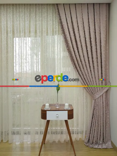 Pudra Rengi Duz Jakar Fon Perde (150)- Pudra