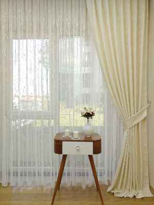 Ekru - Katyonik Jakar Fon Perde- Ekru