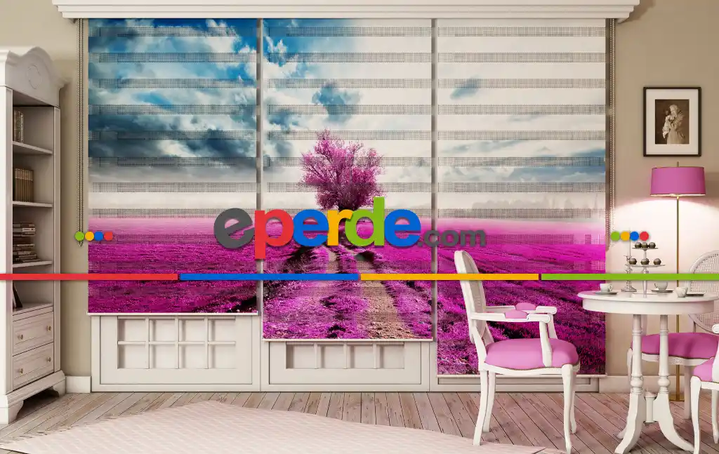 Mor Ağaç - Baskılı Zebra Stor Perde-  Çok Renkli 2