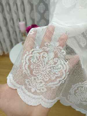 ( Orjinal ) Damask Desen Salon Fransız Dantel Tül Perde & Kruvaze Perde- Ekru