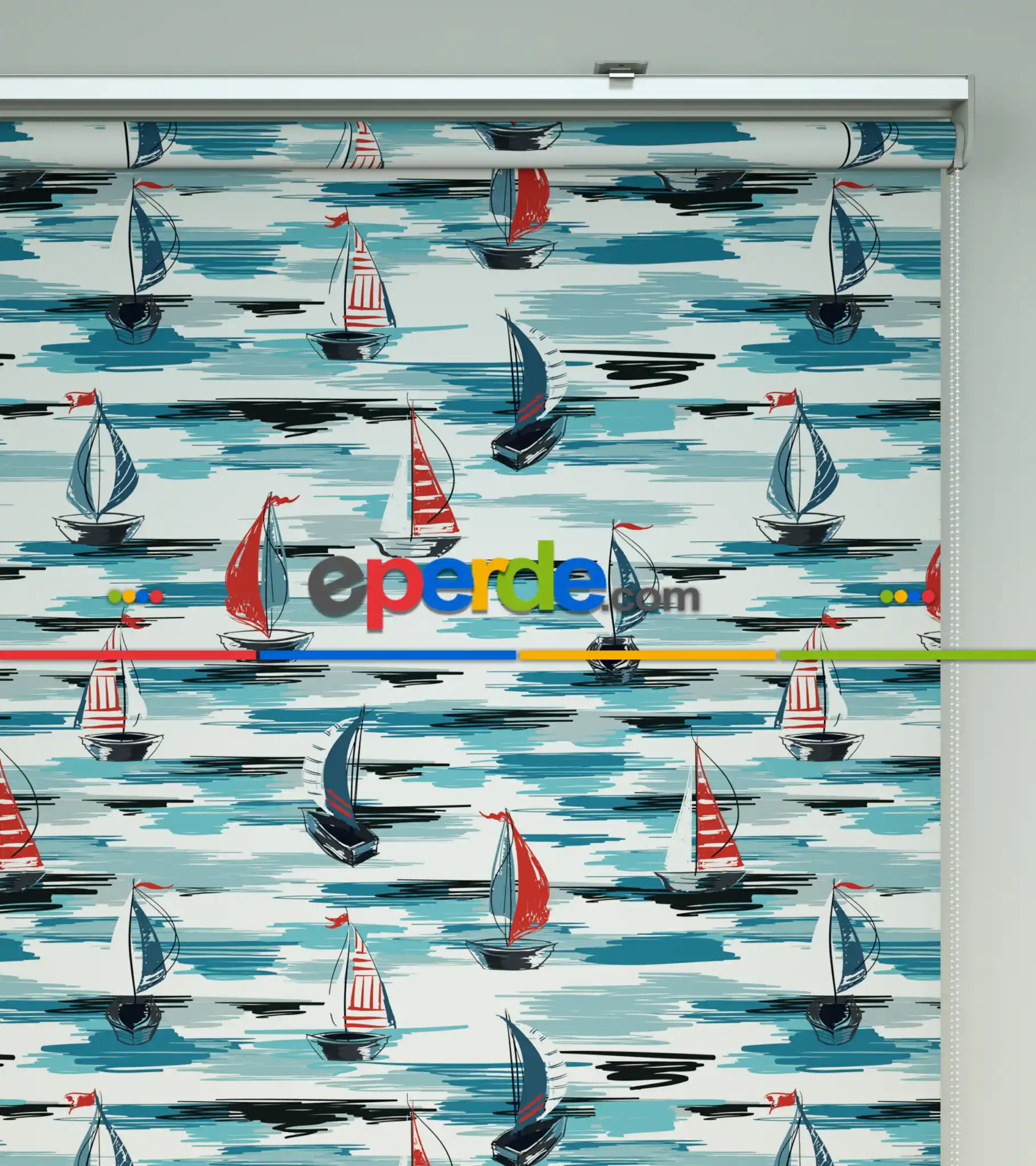 Yelkenli Desenli Baskılı Stor Perde- Çok Renkli