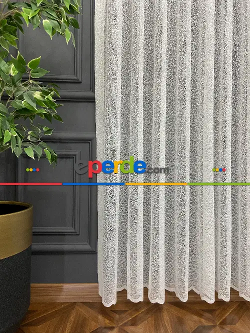 Jakarlı Örme Tül Kum Desen- Ekru