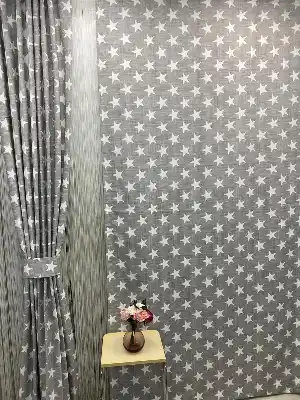 Bebek Odası Fon Perde - Keten Görünümlü Yıldız Fon Perde- Gri Açık