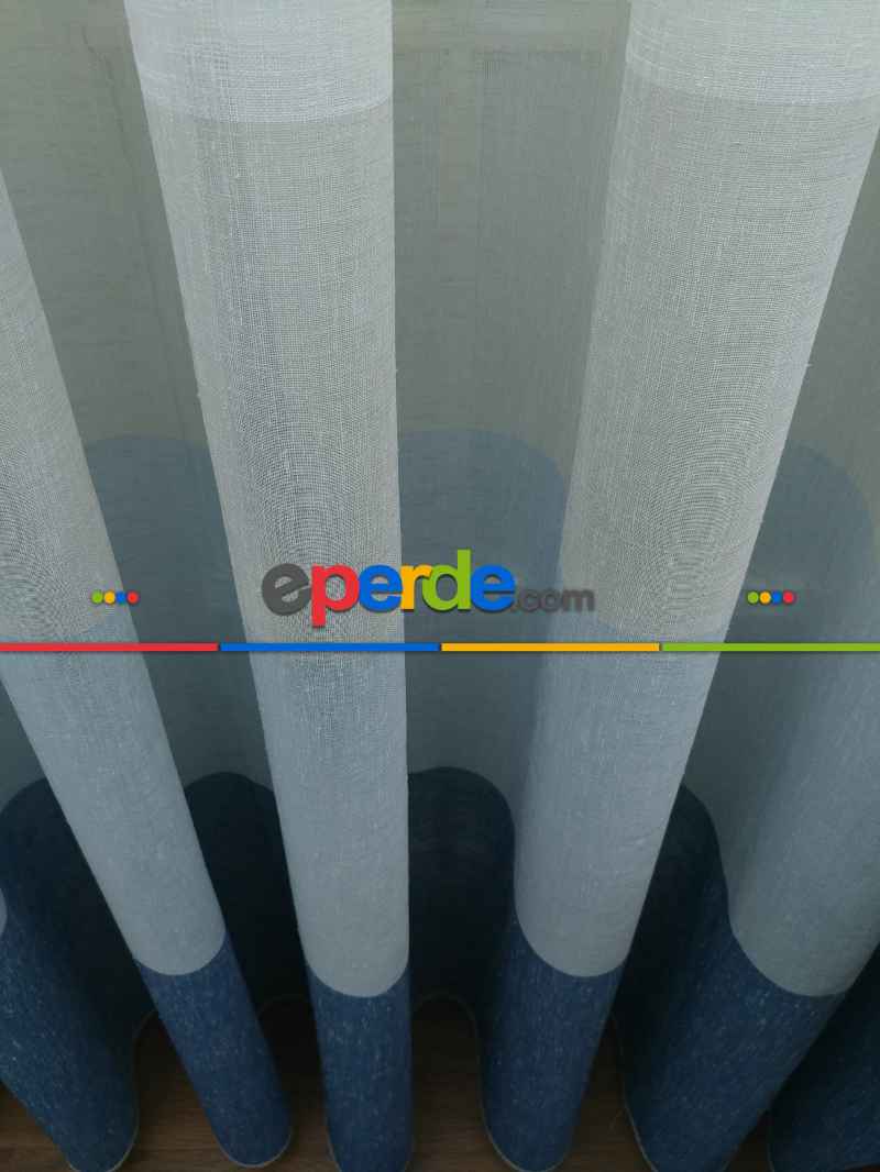 Oturma Odası - Keten Tül Degrade Perde- Mavi-krem