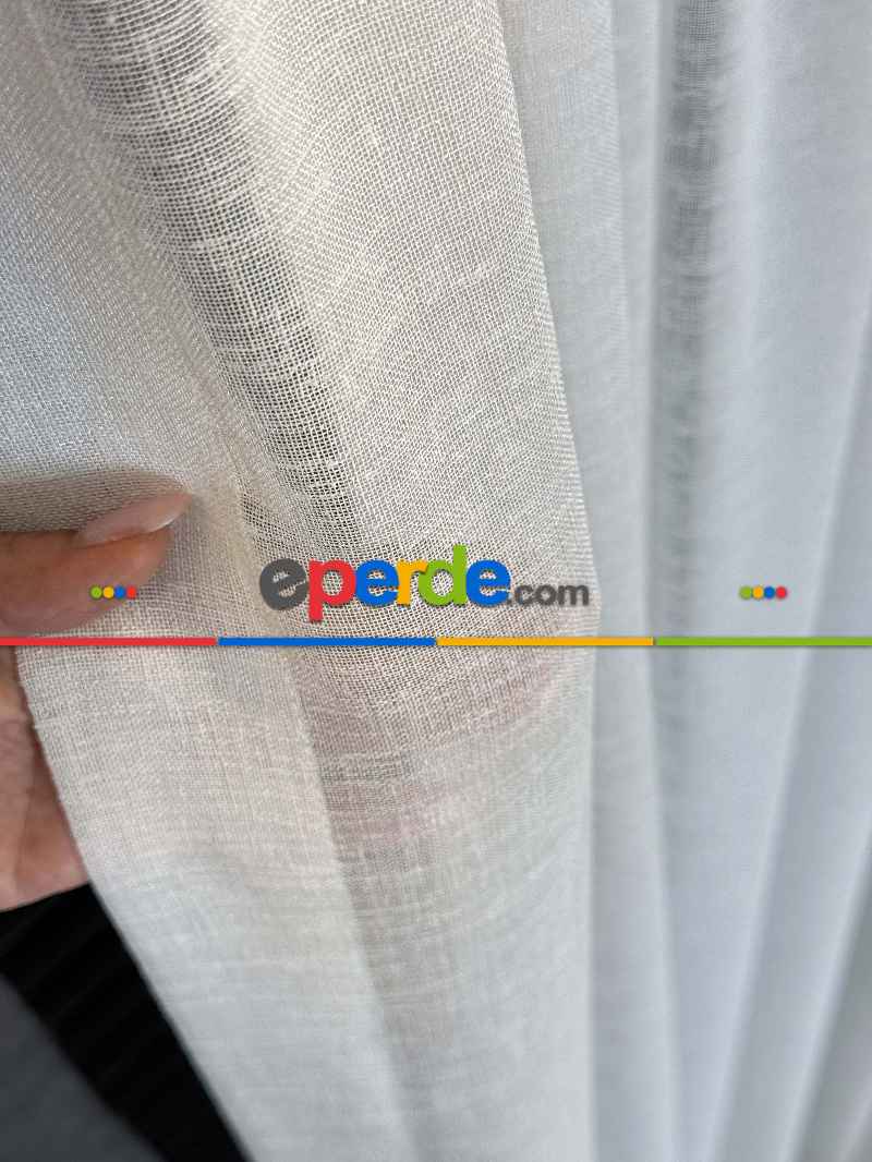 Ekru Keten Tül Perde, Büzgü Ekstraforlu