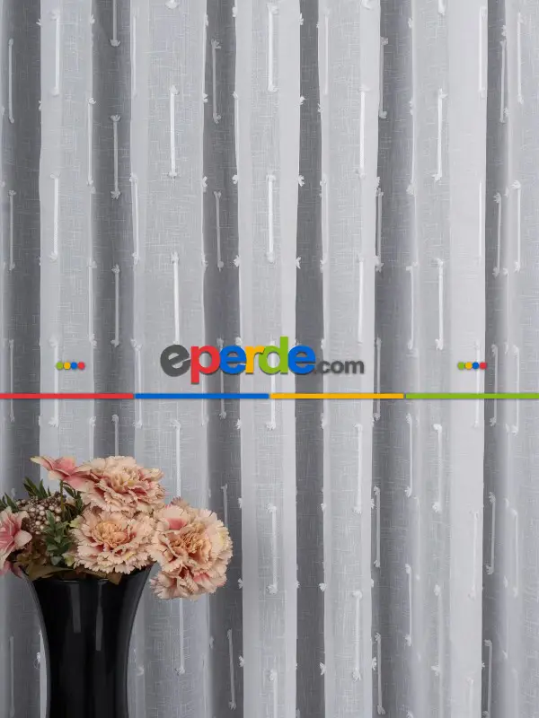 Minimal Çizgili Ekru Keten Tül Perde | Modern Ve Zarif Görünüm