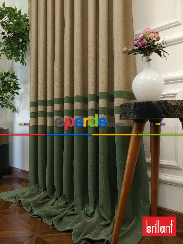 Brillant Süet Pano Fon Perde 180cm Yeni Sezon- Yeşil-bej
