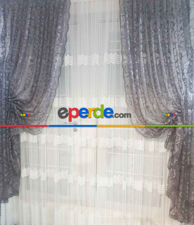 Tül Fon Gri Renk Fon Büzgülütasarım Yeni Moda Perde- Gri-füme-antrasit 70cm X 270cm 