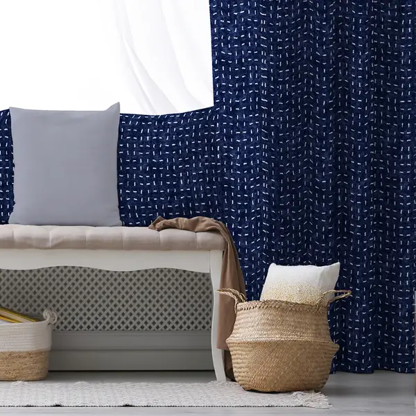 Oturma Odası Fon Perde Evim1529 Kumaşı Kalındır Duck Bezi Değildir- Mavi-beyaz
