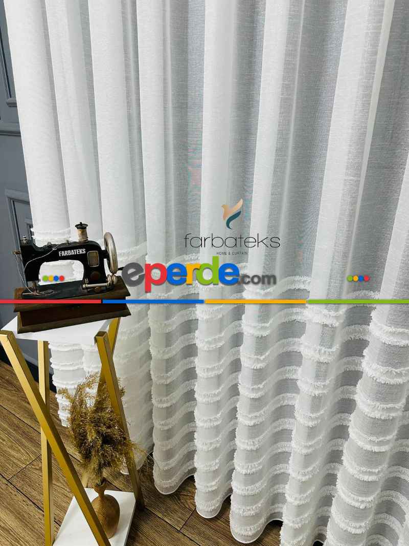 Puf Puf Ponponlu Saçaklı Tül Perde