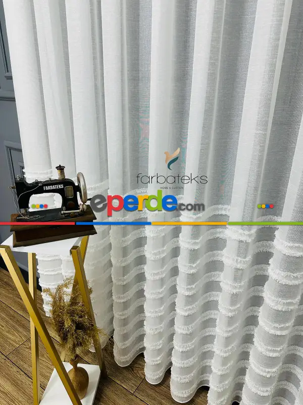 Puf Puf Ponponlu Saçaklı Tül Perde
