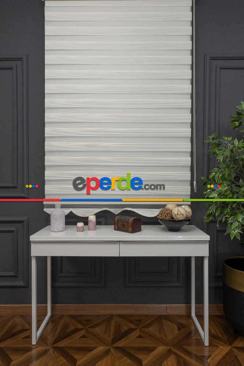 90x200 Hazır Krem Dar Plise Zebra Perde