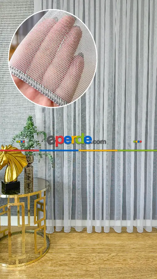 Açık Gri Grek Zemin Düz Tül Perde - Kurşunlu