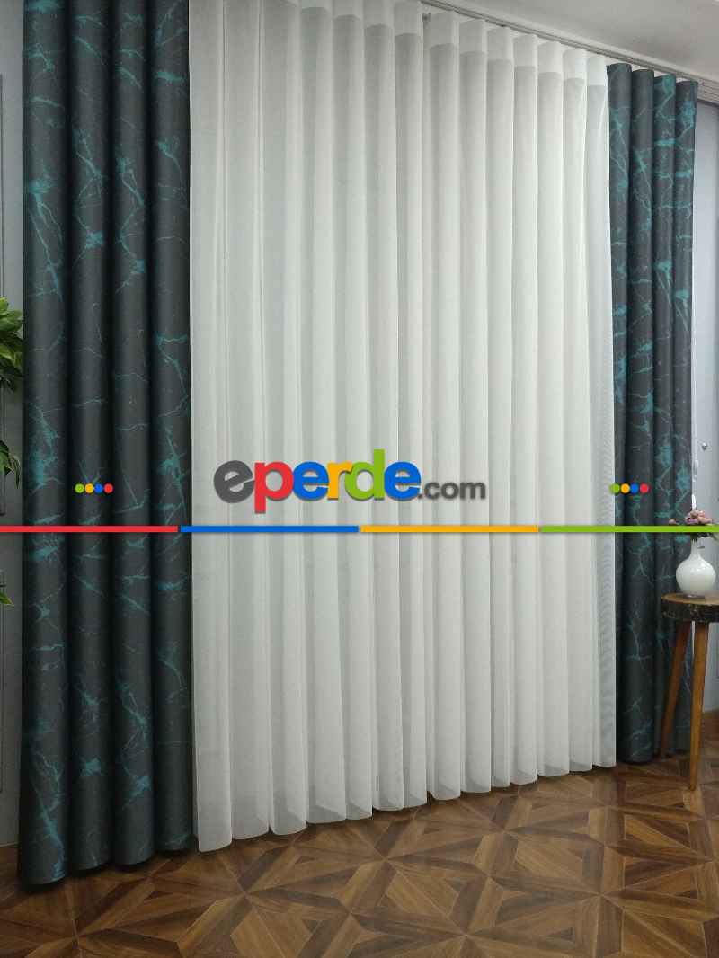 Lens Akıllı Dikey Tül Perde Mermer-21- Çok Renkli 2