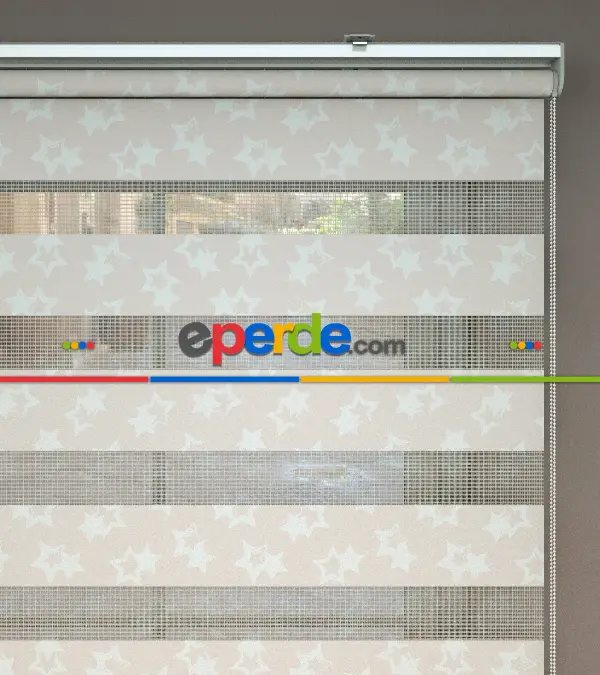 Yıldız Desenli Baskılı Zebra Perde- Çok Renkli