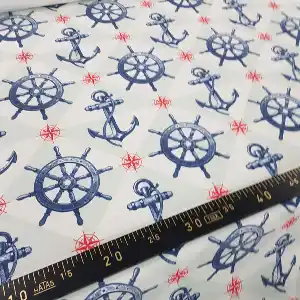 Marine Dümen Desenli Fon Perde Evm1132 Kumaşı Kalındır Duck Bezi Değildir- Beyaz- Çok Renkli 3