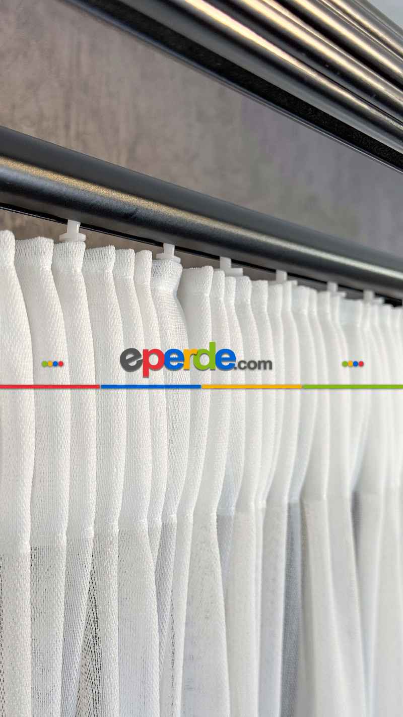 Yatak Odası - Ekru Bambu Büzgülü Ekstraforlu Tül Perde