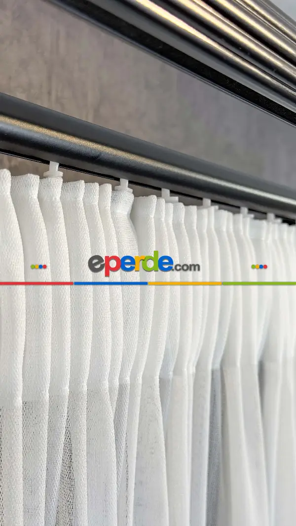 Ekru Bambu Büzgülü Ekstraforlu Tül Perde